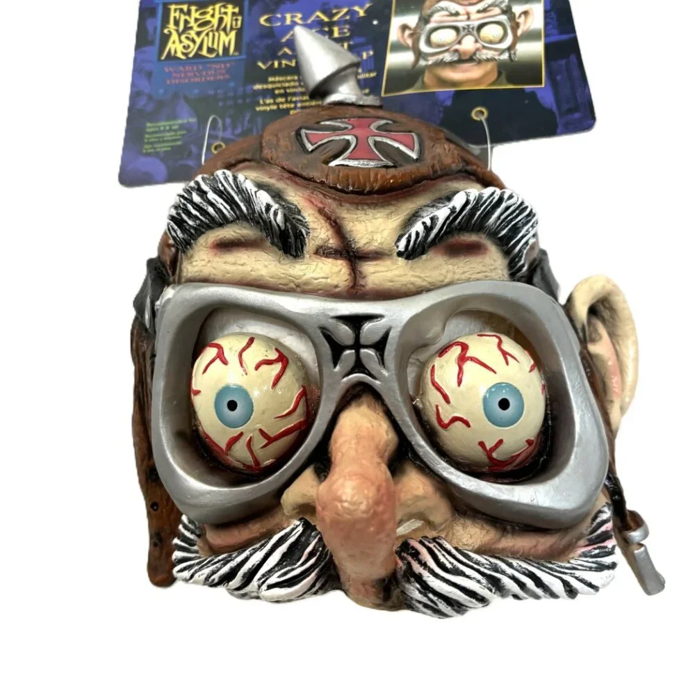 Crazy Ace Google Eyed Flight Helmet Vinyl Cap Mask Fright Asylum NWT NOS VTG